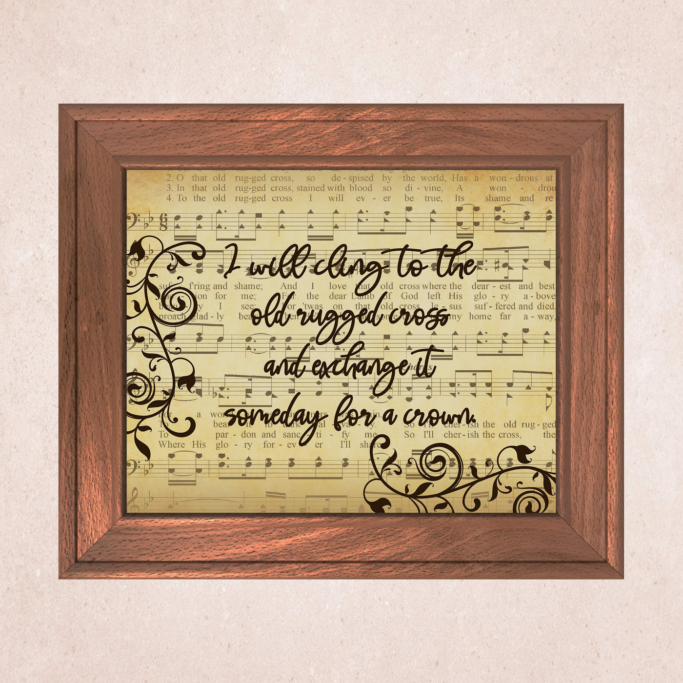 I Will Cling to the Old Rugged Cross Praise Hymns Sheet Music Art -10 x 8" Wall Print w/Replica Distressed Parchment Design-Ready to Frame. Great Classic Hymn for Home-Office-Studio-Church Decor!