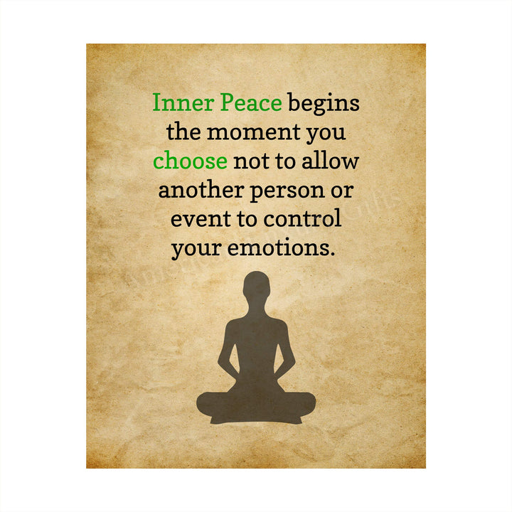 ?Inner Peace Begins?-Spiritual Wall Art -8 x 10" Distressed Parchment Print with Yoga Pose Image -Ready to Frame. Inspirational Home-Studio-Office-Meditation-Zen Decor. Perfect Life Lesson for All!