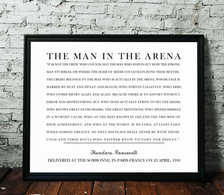 Teddy Roosevelt Quotes-"The Man in the Arena"-Inspirational Quote Wall Art Sign-14 x 11" Motivational Poster Print-Ready to Frame. Ideal Home-Office-Classroom-Library D?cor. Great Gift of Leadership!