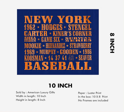 "Baseball-New York Mets"-Retro Sports Wall Art Decor- 10 x 8"