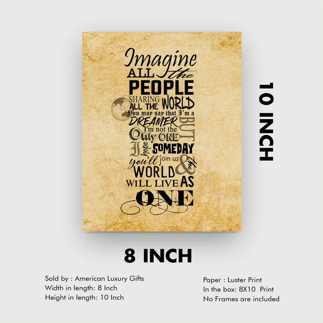 Imagine All the People-Sharing All the World-Song Lyrics Wall Art-8 x 10" Typographic Art Print-Ready to Frame. Modern Home-Office-Studio Decor. Perfect Gift for John Lennon &amp; All Beatles Fans!