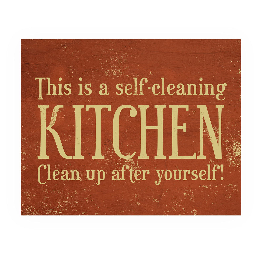 This Is a Self-Cleaning Kitchen Funny Rustic Wall Sign -10x8" Country Farmhouse Art Print w/Replica Wood Design-Ready to Frame. Humorous Home-Kitchen-Office Decor. Fun Gift! Printed on Photo Paper.