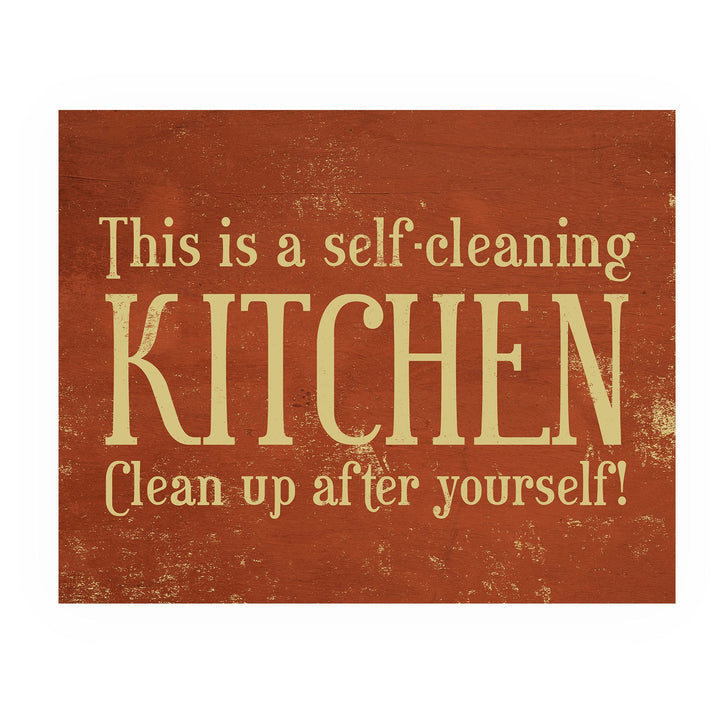 This Is a Self-Cleaning Kitchen Funny Rustic Wall Sign -10x8" Country Farmhouse Art Print w/Replica Wood Design-Ready to Frame. Humorous Home-Kitchen-Office Decor. Fun Gift! Printed on Photo Paper.