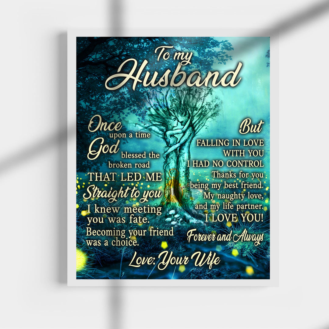 To My Husband- Love, Your Wife Inspirational Marriage Wall Art Decor -11 x 14" Tree of Life Couple Print -Ready to Frame. Loving Keepsake for Spouses, Newlyweds. Perfect Wedding-Anniversary Gift!