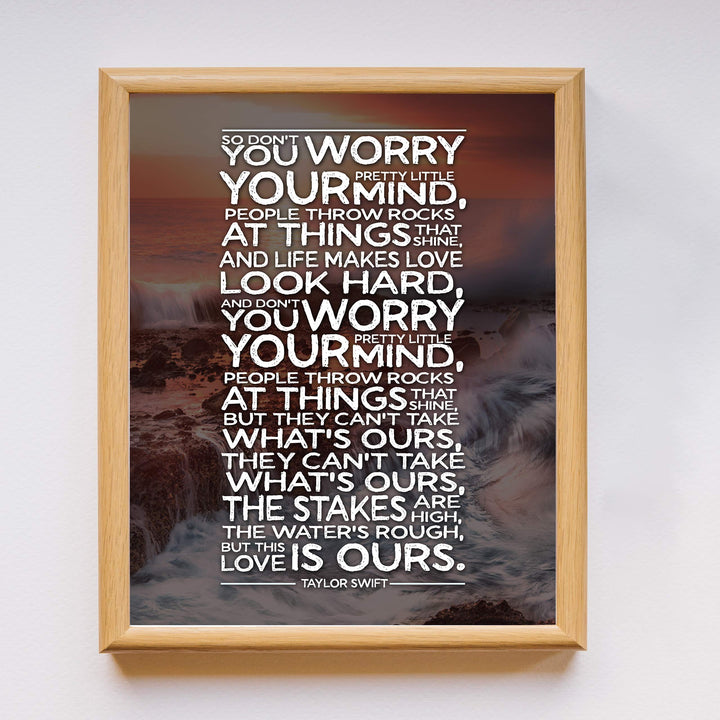 This Love Is Ours Song Lyric Wall Art -11 x 14" Pop Music Poster Print-Ready to Frame. Ocean Sunset Photo Print. Rustic Decor for Home-Office-Studio-Dorm. Great Gift for Taylor Swift Fans!