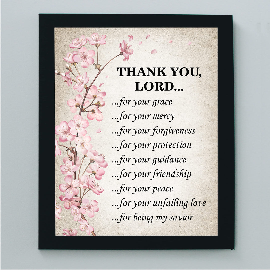 Thank You Lord for Your Grace &amp; Mercy Inspirational Christian Prayer Wall Art Decor -8 x10" Religious Floral Photo Print -Ready to Frame. Motivational Home-Office-Church Decor. Great Gift of Faith!