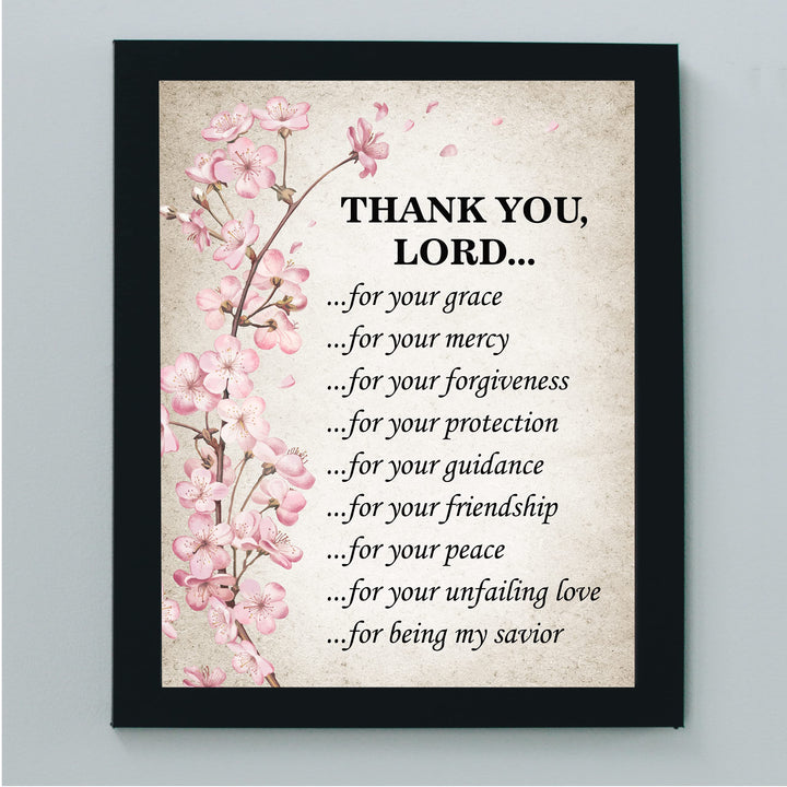Thank You Lord for Your Grace &amp; Mercy Inspirational Christian Prayer Wall Art Decor -8 x10" Religious Floral Photo Print -Ready to Frame. Motivational Home-Office-Church Decor. Great Gift of Faith!