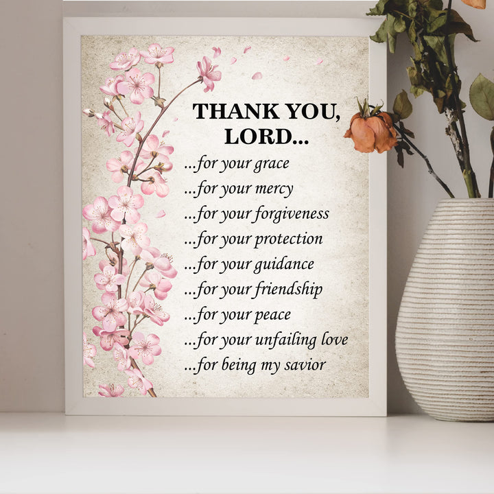 Thank You Lord for Your Grace &amp; Mercy Inspirational Christian Prayer Wall Art Decor -8 x10" Religious Floral Photo Print -Ready to Frame. Motivational Home-Office-Church Decor. Great Gift of Faith!