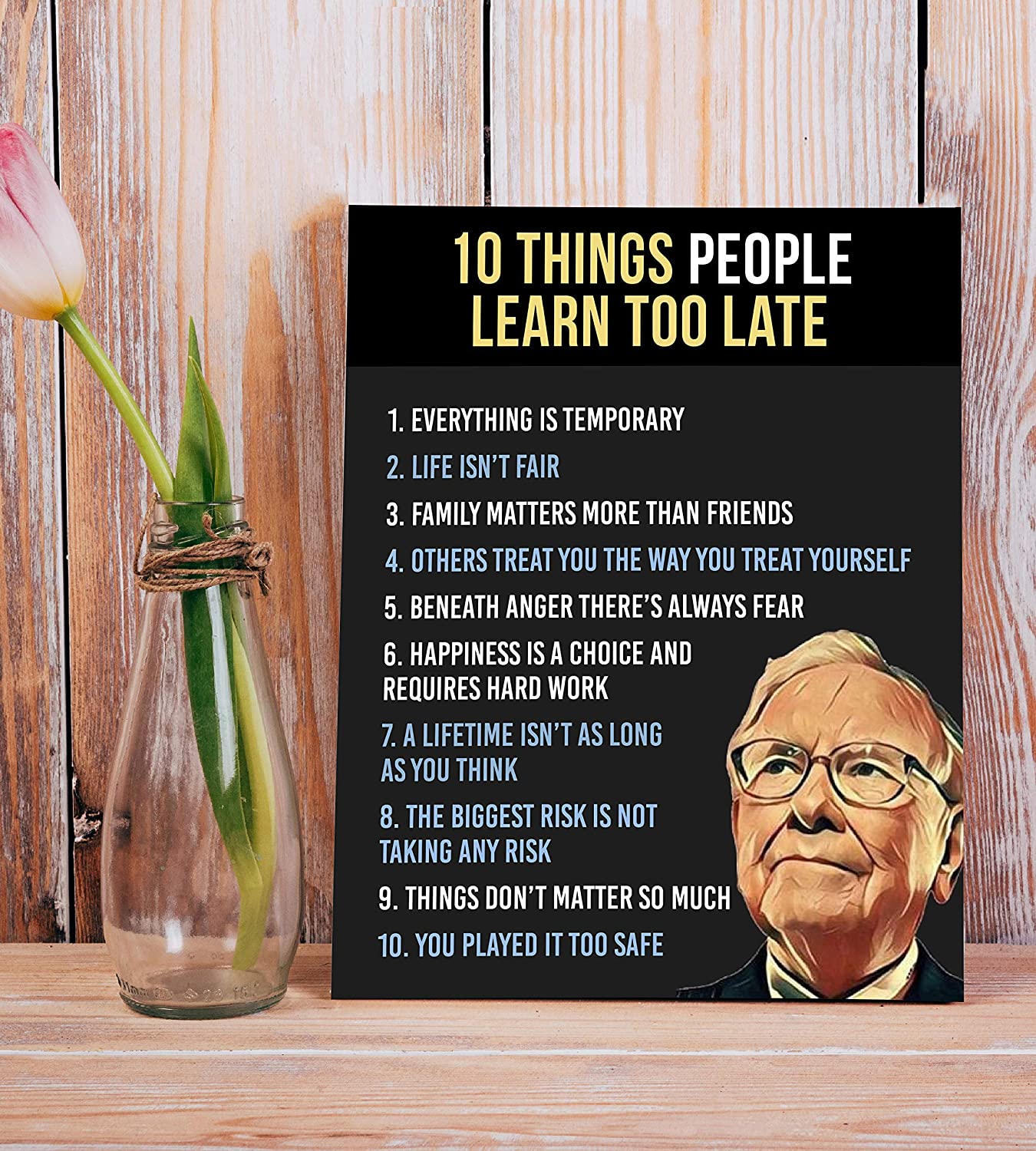 Warren Buffett Quotes-"Ten Things People Learn Too Late"-8 x 10"