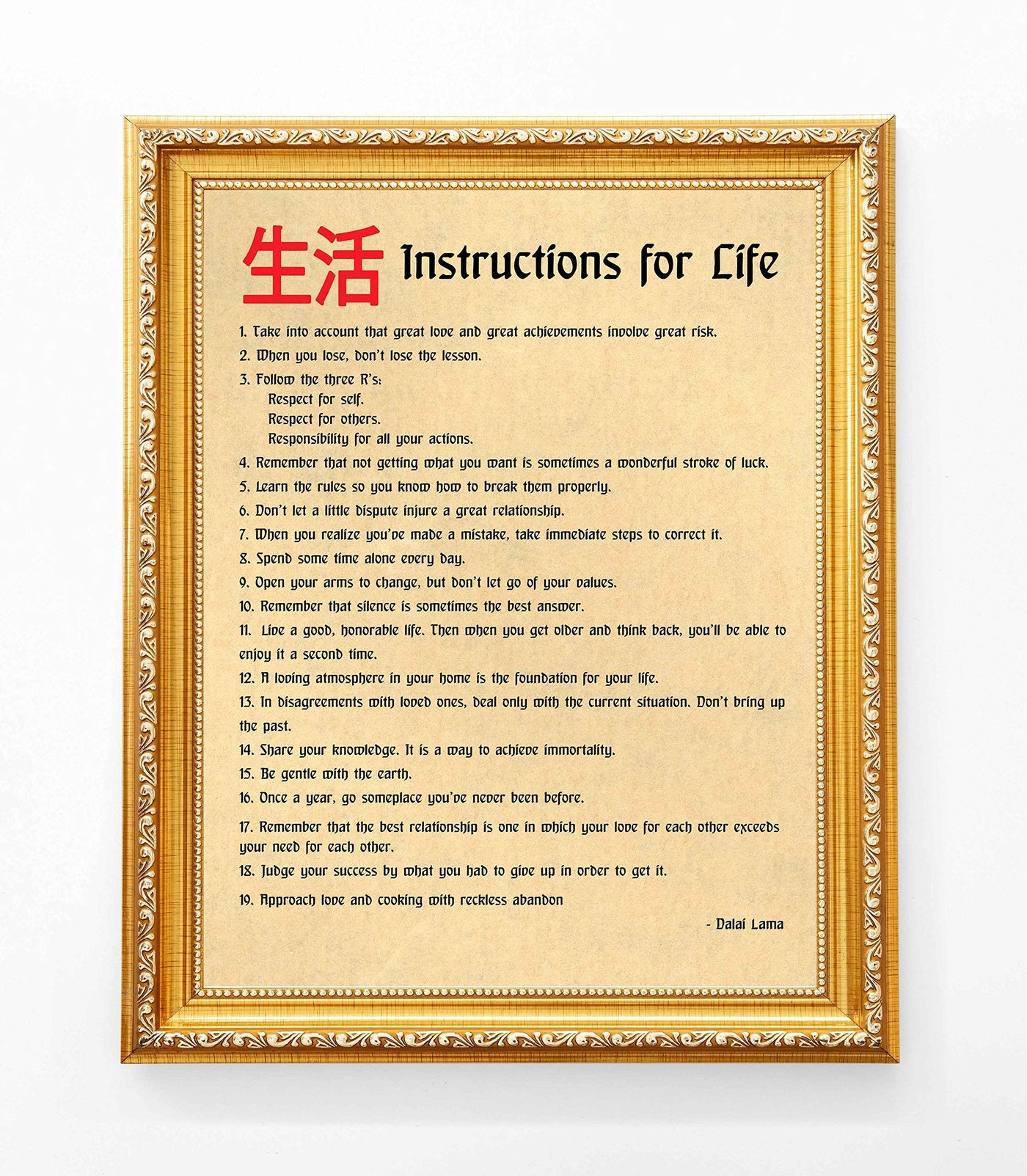 Dalai Lama-"Instructions for Life Creed" Oriental Asian Wall Art- 11 x 14"- Ready to Frame. Inspirational Wall Print Ideal for Home-Office-Studio D?cor. Great Guide to Help Live Life to the Fullest!