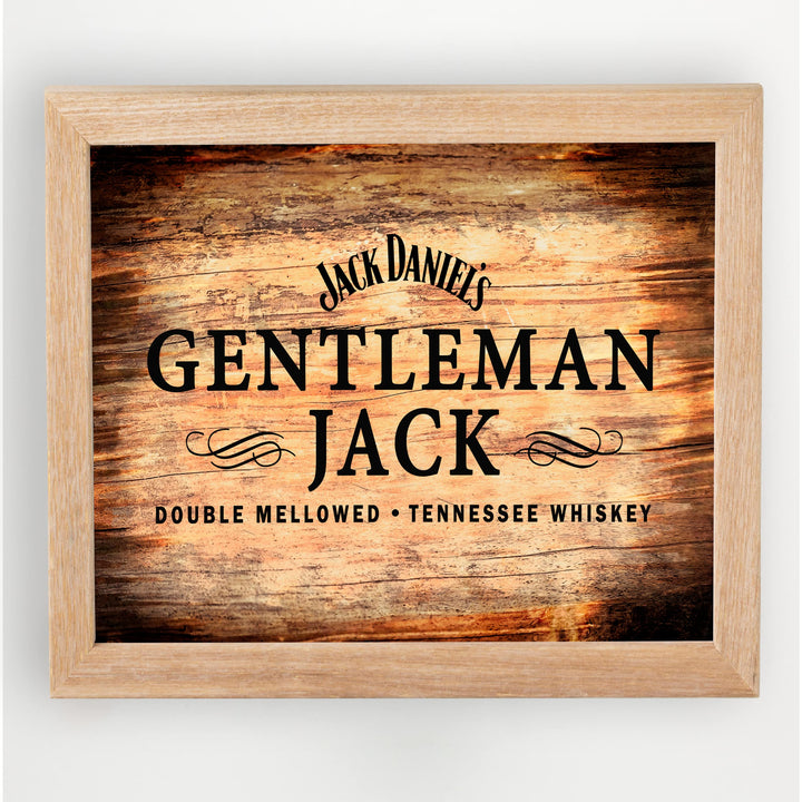 "Gentleman Jack"- Tennessee Bourbon Whiskey Wall Art - Rustic Wood Design Alcohol Print -Ready to Frame. Home-Kitchen-Bar-Man Cave Decor. Great Gift for All Liquor Drinkers!