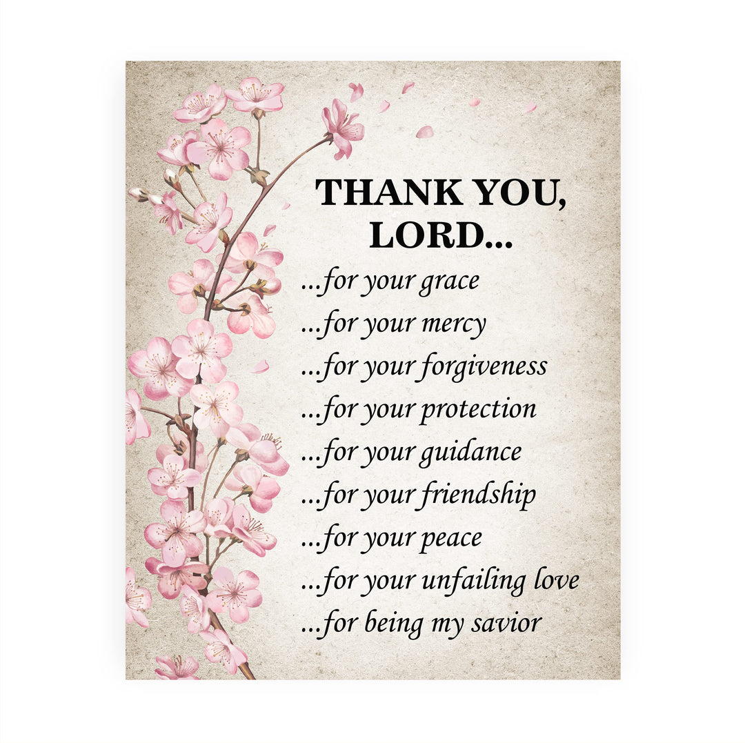 Thank You Lord for Your Grace &amp; Mercy Inspirational Christian Prayer Wall Art Decor -8 x10" Religious Floral Photo Print -Ready to Frame. Motivational Home-Office-Church Decor. Great Gift of Faith!
