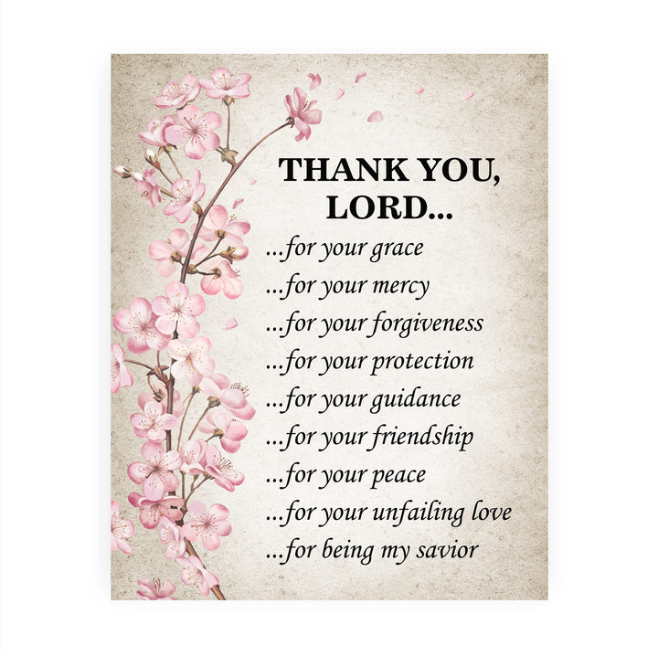 Thank You Lord for Your Grace &amp; Mercy Inspirational Christian Prayer Wall Art Decor -8 x10" Religious Floral Photo Print -Ready to Frame. Motivational Home-Office-Church Decor. Great Gift of Faith!