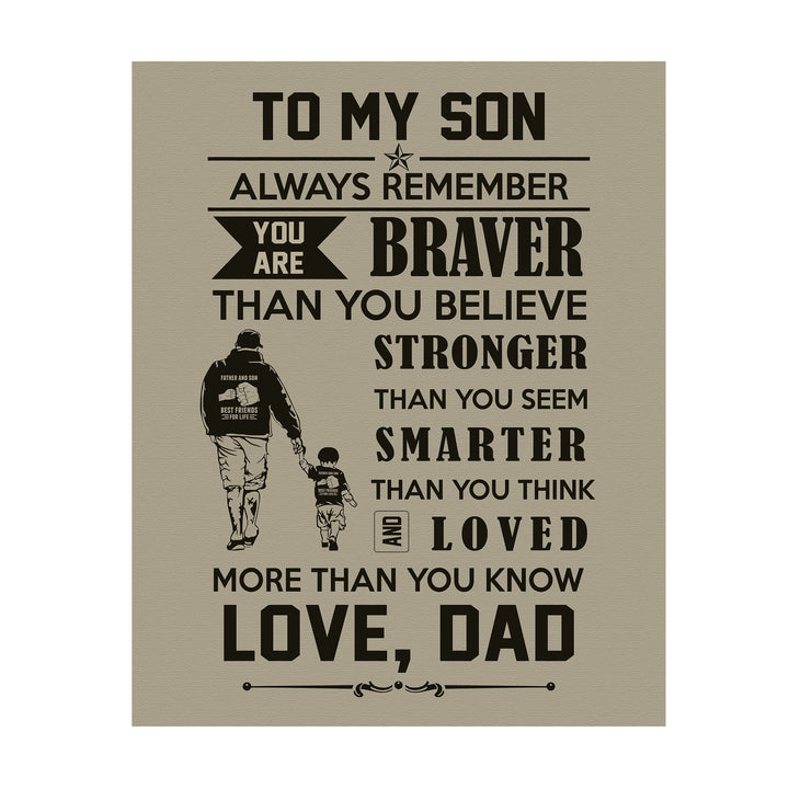 To My Son, You Are Loved-Dad Motivational Family Wall Art -11 x 14" Inspirational Wall Decor w/Father &amp; Boy Silhouette Image-Ready to Frame. Perfect Keepsake for All Sons. Great Graduation Gift!