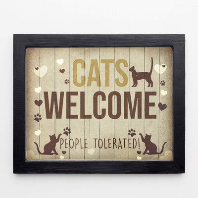 Cats Welcome-People Tolerated Funny Pet Wall Sign-10 x 8" Farmhouse Art Print w/Cat Images-Ready to Frame. Rustic Home-Entry-Patio-Office-Vet Clinic Decor. Great Gift! Printed on Photo Paper.