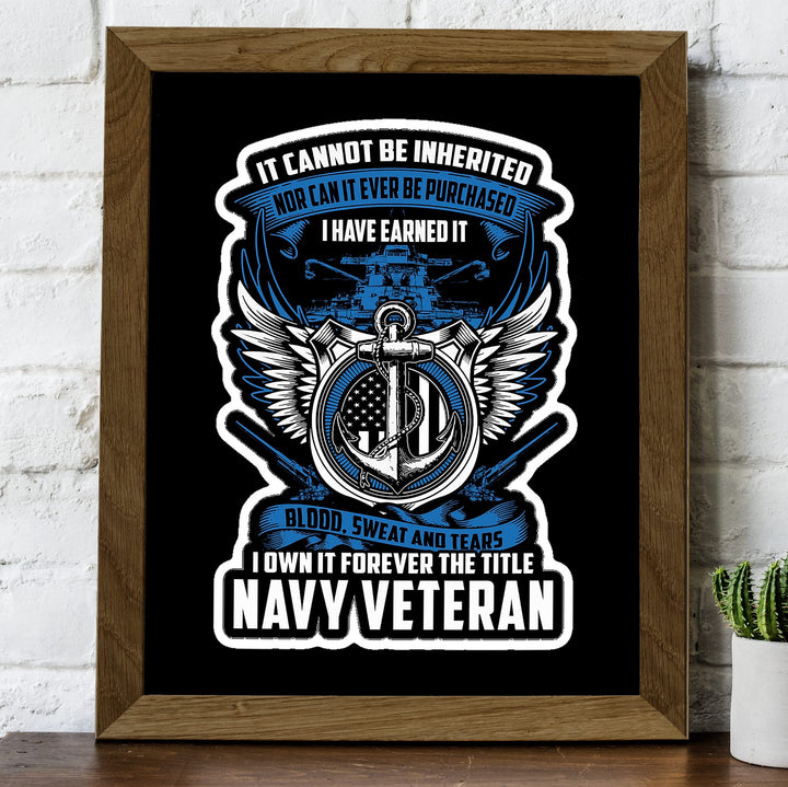 Navy Veteran-Own the Title Forever-American Flag Military Logo Wall Art -8 x 10" Patriotic US Navy Veterans Print -Ready to Frame. Home-Office-Garage-Shop-Man Cave Decor. Great Gift for Veterans!