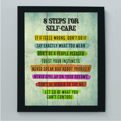 8 Steps for Self-Care Inspirational Quotes Wall Sign -8 x 10" Rustic Painting Design Motivational Print -Ready to Frame. Positive Home-Office-Classroom-Counseling Decor. Perfect Life Lessons!