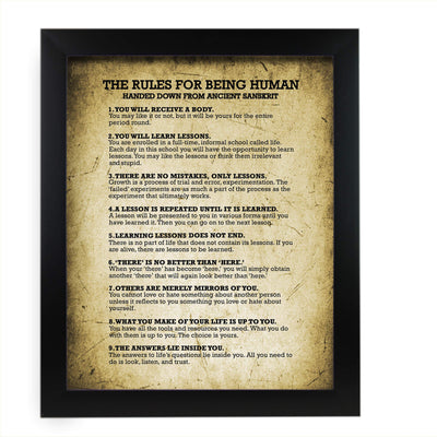 The Rules for Being Human Motivational Quotes Wall Sign-11 x 14" Inspirational Distressed Poster Print-Ready to Frame. Positive Home-Office-School-Studio Decor. Perfect Life Lessons for All!