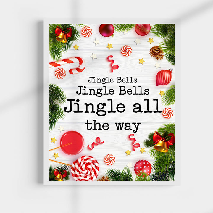 Jingle Bells-Jingle All the Way Christmas Song Wall Art Decor -11 x 14" Holiday Music Wall Print -Ready to Frame. Typographic Home-Welcome-Kitchen-Farmhouse Decor. Display Your Holiday Joy!