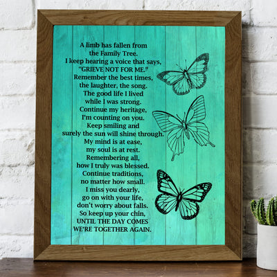 "A Limb Has Fallen From the Family Tree" Inspirational Memorial Wall Art -8 x10" Loving Sympathy Butterfly Print -Ready to Frame. Home-Office-Spiritual-Christian Decor. Gift of Remembrance!