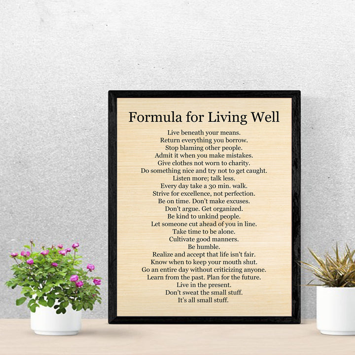 Formula for Living Well- Motivational Life Quotes Wall Art Sign -11 x 14" Modern Inspirational Typography Print -Ready to Frame. Positive Home-Office-Classroom Decor. Great Gift to Inspire Success!