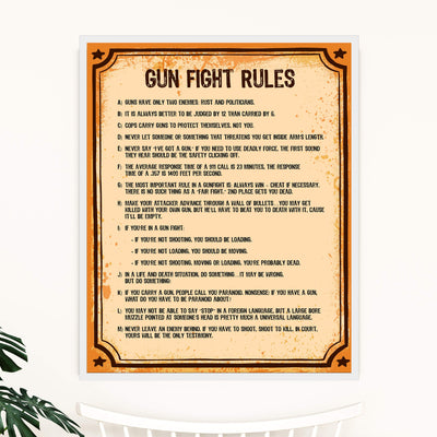 Gun Fight Rules-Pro-Second Amendment Wall Sign -11 x 14" Replica Distressed Patriotic Print-Ready to Frame. Home-Office-Military-Shop-Cave Decor. Perfect Gift for Veterans and All Gun Owners!