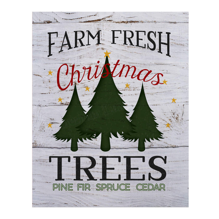 Farm Fresh Christmas Trees Rustic Farmhouse Holiday Decor -11 x 14" Christmas Wall Print w/Replica Wood Design-Ready to Frame. Perfect Home-Kitchen-Welcome-Entryway Decor. Printed on Paper.