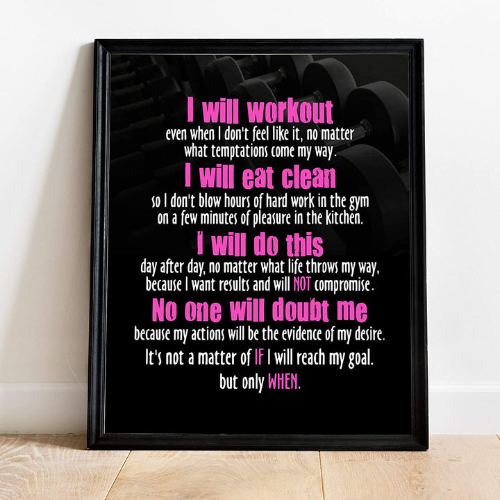 "I Will Workout &amp; Eat Clean" Motivational Quotes Exercise Wall Sign-11 x 14"