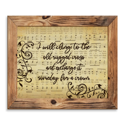 I Will Cling to the Old Rugged Cross Praise Hymns Sheet Music Art -10 x 8" Wall Print w/Replica Distressed Parchment Design-Ready to Frame. Great Classic Hymn for Home-Office-Studio-Church Decor!