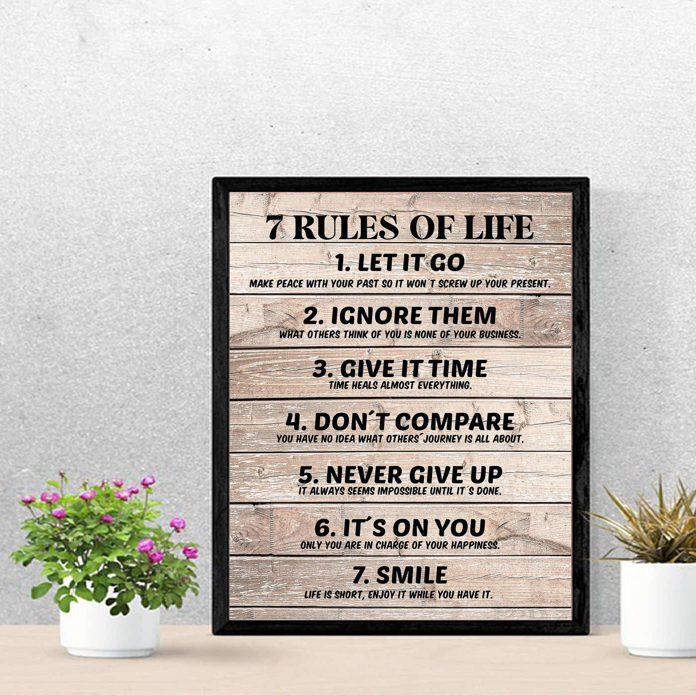 Seven Rules of Life Inspirational Quotes Wall Art-11 x 14" Motivational Poster Print w/Replica Wood Design-Ready to Frame. Home-Office-School Decor. Great for Inspiration! Printed on Photo Paper.