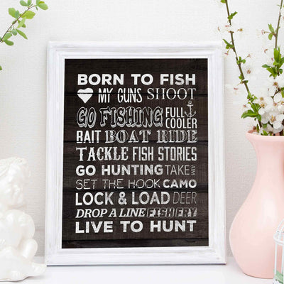 Born to Fish-Love My Guns-Live to Hunt Rustic Fishing & Hunting Wall Art Sign-11 x 14" Distressed Wood Replica Print-Ready to Frame. Perfect Home-Office-Cabin-Lodge-Lake Decor! Printed on Paper.