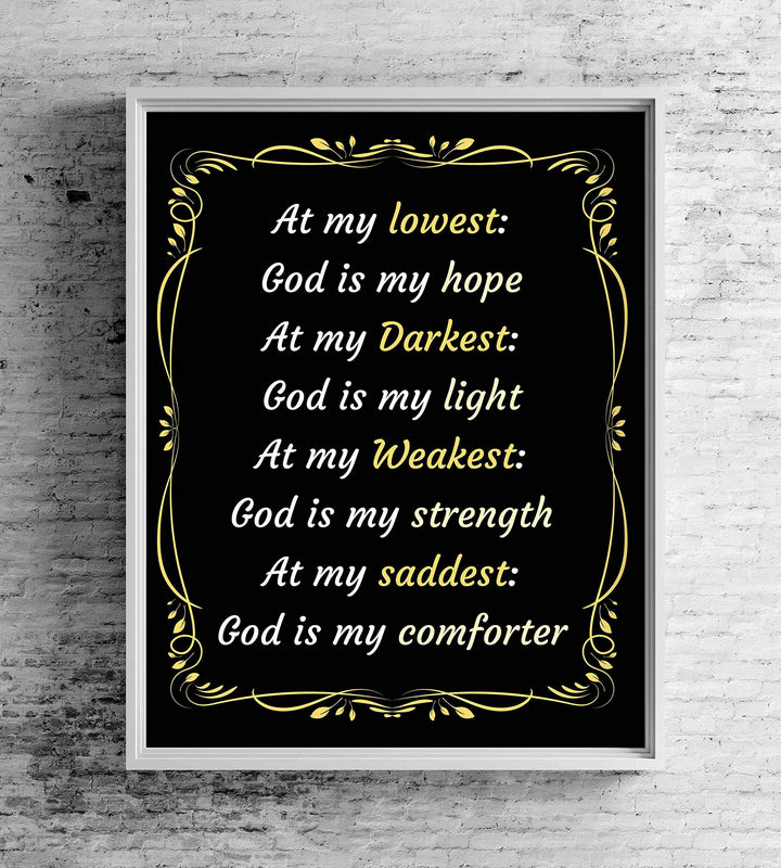 God Is My Hope-Light-Strength-Comforter-Spiritual Wall Art-8 x 10" Modern Typographic Poster Print-Ready to Frame. Inspirational Home-Office-Church D?cor. Great Christian Reminder of God&