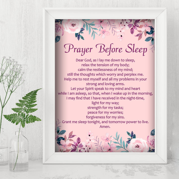 Prayer Before Sleep-Christian Wall Art -8 x 10" Inspirational Floral Scripture Print -Ready to Frame. Perfect Home-Office-Church-Sunday School Decor! Great Religious Gift of Faith &amp; Inspiration!