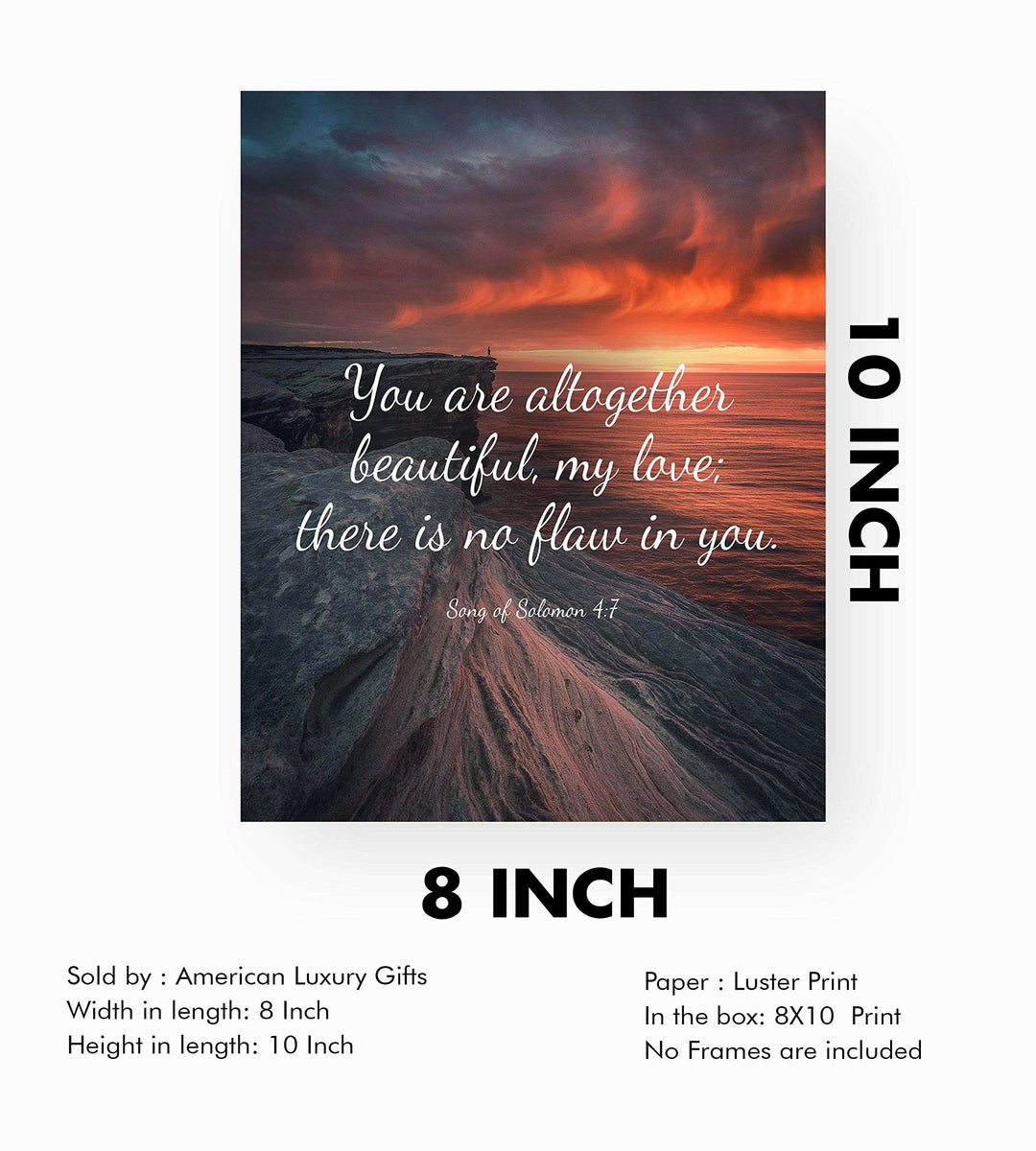 You Are Altogether Beautiful- Song of Solomon 4:7- Bible Verse Wall Print-8x10"- Sunset Scripture Wall Art-Ready to Frame. Home-Office-Bedroom Decor. Great Christian Gift for Ladies-Young &amp; Old.
