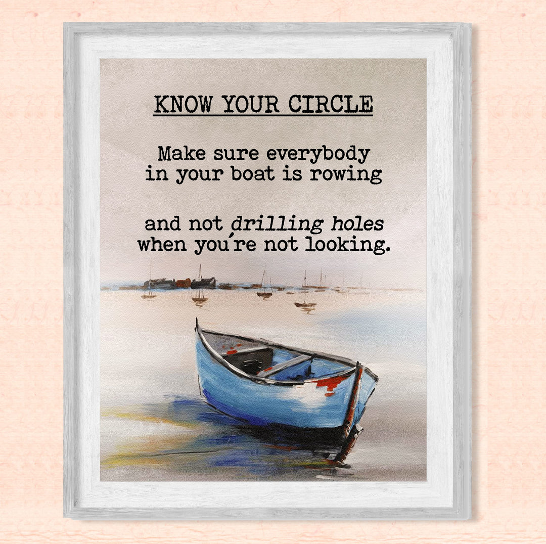 Know Your Circle Inspirational Beach Wall Art -8 x 10" Love &amp; Friendship Quotes Print w/Boat -Ready to Frame. Motivational Decor for Home-Office-Studio-Ocean Themes. Reminder of True Friends!