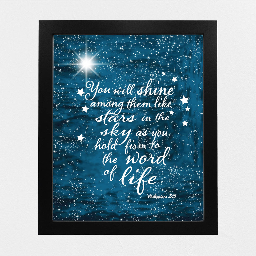 ?You Will Shine Like Stars in the Sky?- Philippians 2:15- Bible Verse Wall Art- 8 x 10" Starry Typographic Design. Scripture Wall Print-Ready to Frame. Home-Office-Church D?cor. Great Christian Gift!