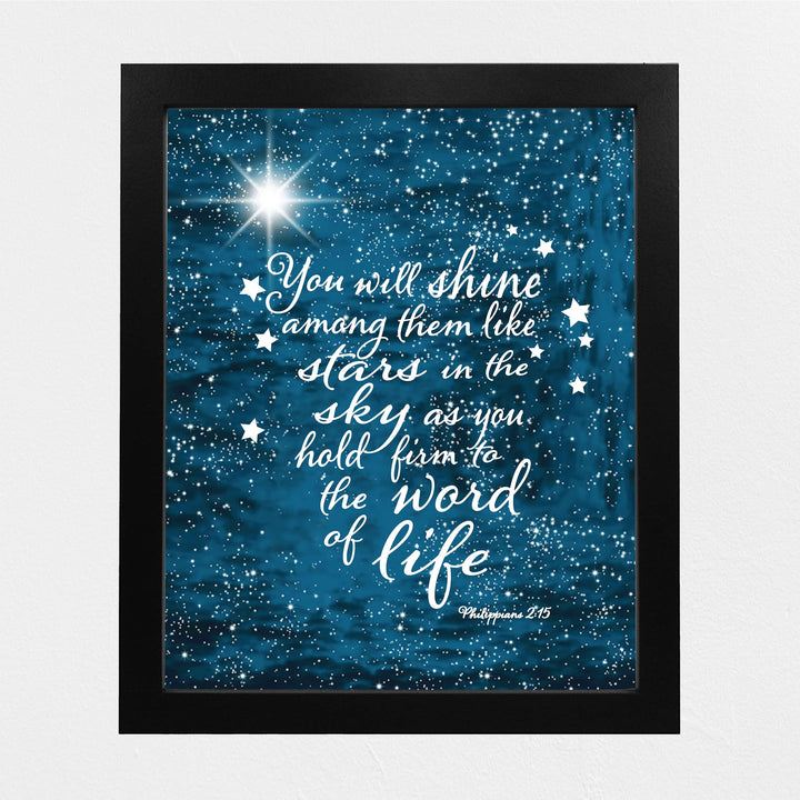 ?You Will Shine Like Stars in the Sky?- Philippians 2:15- Bible Verse Wall Art- 8 x 10" Starry Typographic Design. Scripture Wall Print-Ready to Frame. Home-Office-Church D?cor. Great Christian Gift!