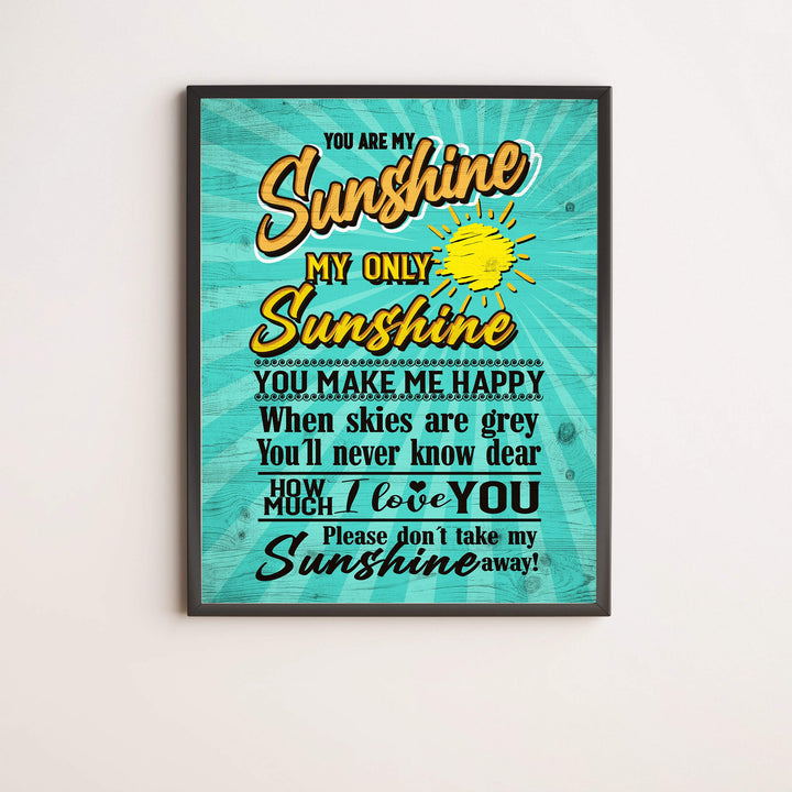 You Are My Sunshine Fun Beach Themed Song Art -11 x 14" Rustic Sun Print w/Distressed Wood Design -Ready to Frame. Perfect Home-Nursery-Beach House-Ocean Theme Decor! Printed on Photo Paper.