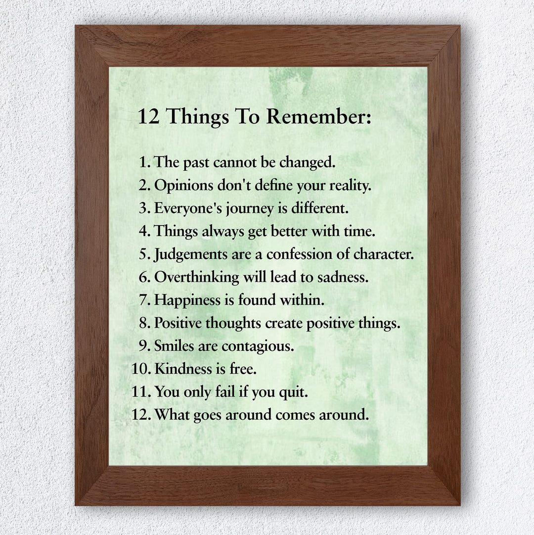 "12 Things To Remember"- Inspirational Wall Art- 8 x 10" Print Wall Decor -Ready to Frame. Modern Typographic Print for Home-Office-School Decor. Great Positive Thinking &amp; Graduation Gift!