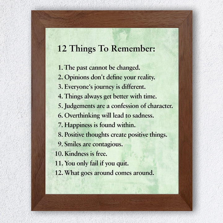 "12 Things To Remember"- Inspirational Wall Art- 8 x 10" Print Wall Decor -Ready to Frame. Modern Typographic Print for Home-Office-School Decor. Great Positive Thinking &amp; Graduation Gift!