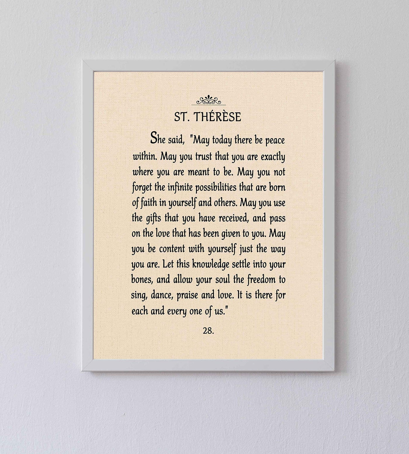 May There Be Peace Within-St. Therese Book Page Print-8 x 10" Poetic Wall Art w/Replica Linen Texture Design-Ready To Frame. Inspirational Home-Office-Church-School Decor. Great Catholic Gift!