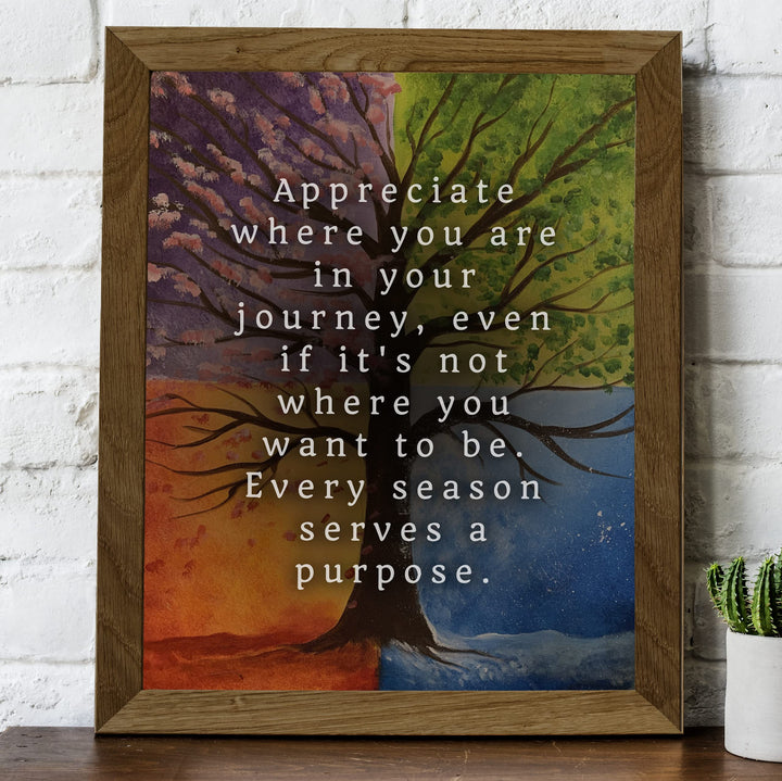 Appreciate Where You Are In Your Journey Inspirational Quotes Wall Art -8 x 10" Motivational Four Seasons Tree Print -Ready to Frame. Home-Office-School-Library Decor. Great Gift for Inspiration!