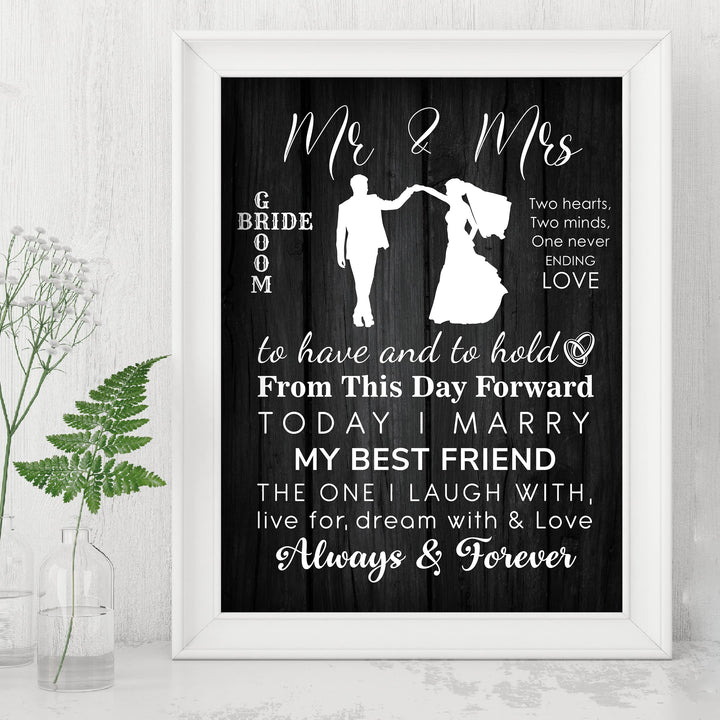 "Mr &amp; Mrs - Always &amp; Forever" Wedding Quotes Wall Art Decor -11 x 14" Inspirational Love &amp; Marriage Print-Ready to Frame. Romantic Wedding &amp; Anniversary Gift for Husband, Wife &amp; Newlyweds