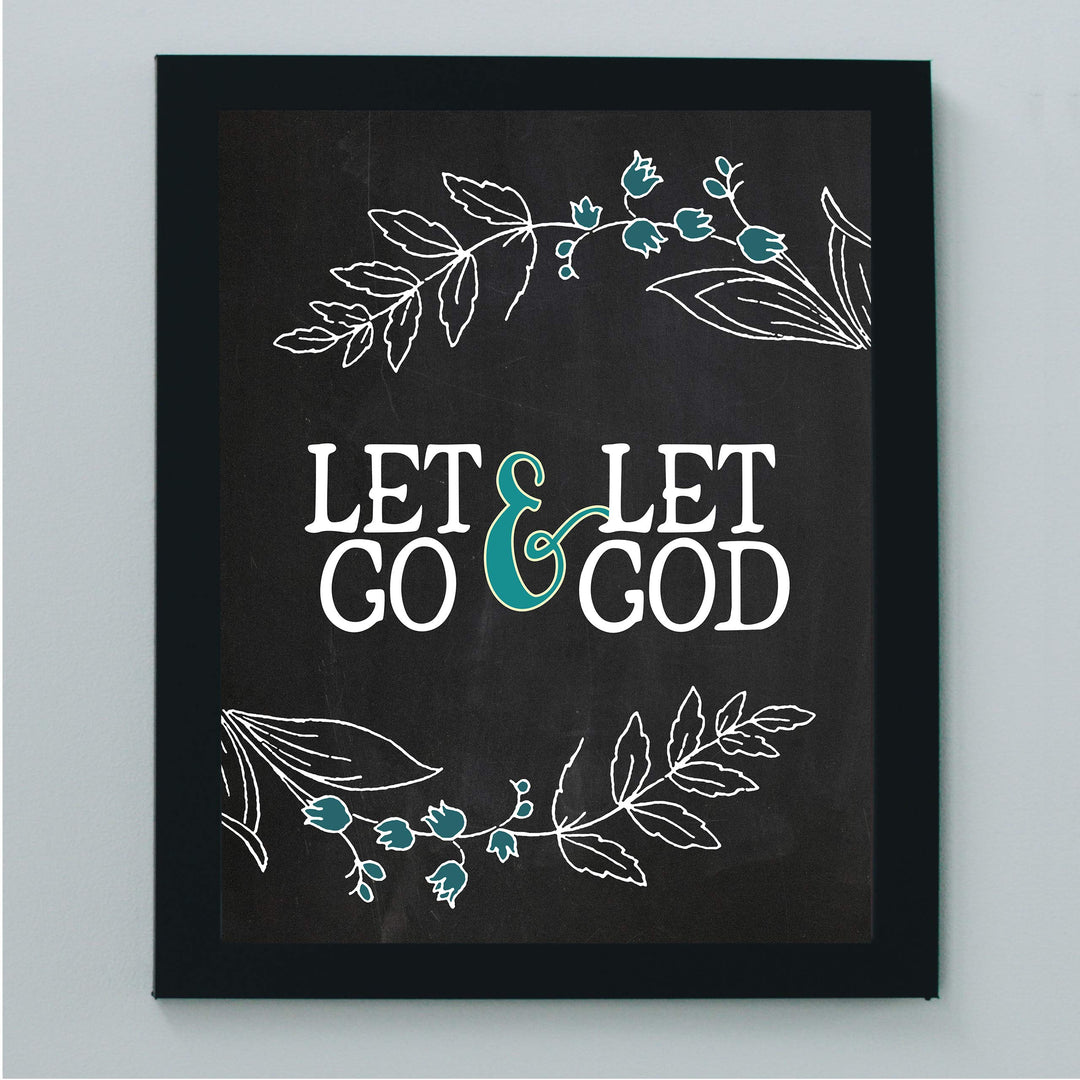 Let Go &amp; Let God Inspirational Quotes Wall Art-8x10" Floral Christian Poster Print-Ready to Frame. Modern Typographic Design. Positive Home-Office-Church Decor. Great Religious Gift! Have Faith!