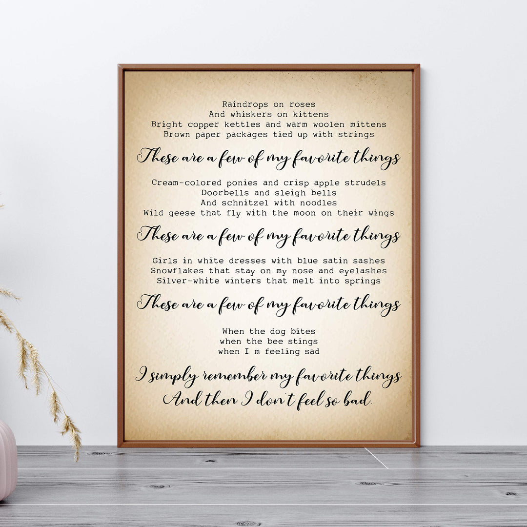 These Are a Few of My Favorite Things-Song Lyric Wall Art Sign-11 x 14" Typographic Musical Poster Print-Ready to Frame. Ideal for Home-Office-Studio-School. Perfect Nursery-Kids Bedroom Decor!