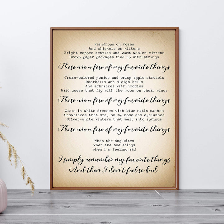 These Are a Few of My Favorite Things-Song Lyric Wall Art Sign-11 x 14" Typographic Musical Poster Print-Ready to Frame. Ideal for Home-Office-Studio-School. Perfect Nursery-Kids Bedroom Decor!