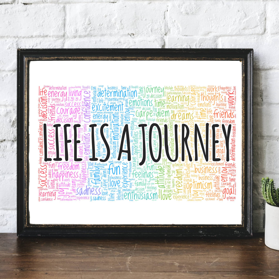 "Life Is A Journey" Inspirational Quotes Wall Decor -14 x 11" Motivational Word Art Print -Ready to Frame. Home-Office-Classroom-Work Decor. Encouraging Words for Motivation &amp; Inspiration!