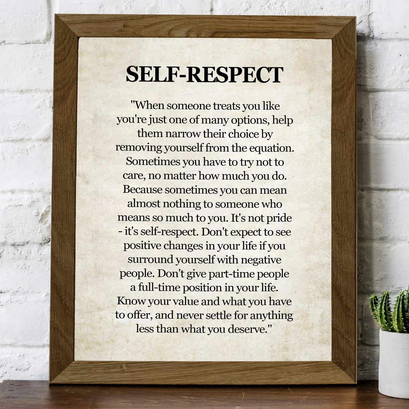 Self-Respect-Know Your Value Inspirational Quotes Wall Art Sign -8 x 10" Distressed Poster Print-Ready to Frame. Motivational Home-Office-School-Dorm Decor. Great Reminder to Inspire Self-Worth!