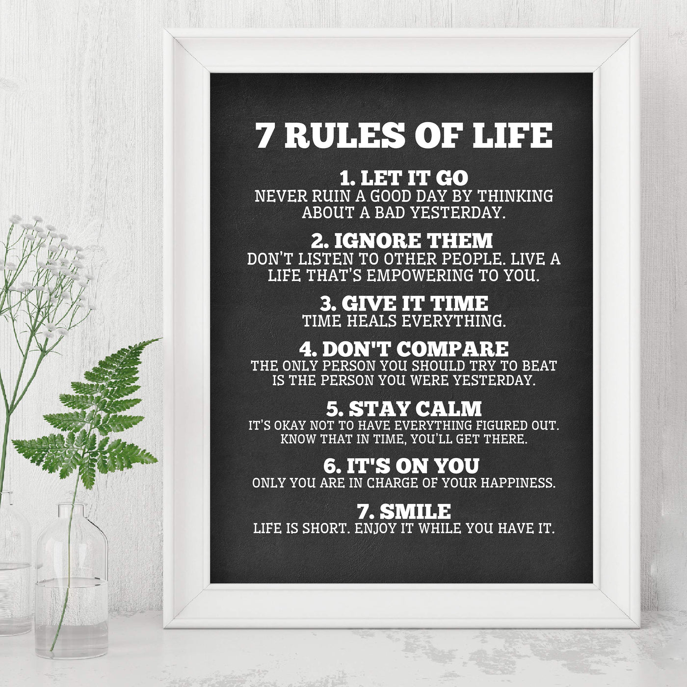 7 Rules of Life Inspirational Quotes Wall Sign -8 x 10" Motivational Poster Print-Ready to Frame. Modern Typographic Design. Positive Home-Office-School Decor. Perfect Life Lessons for All!