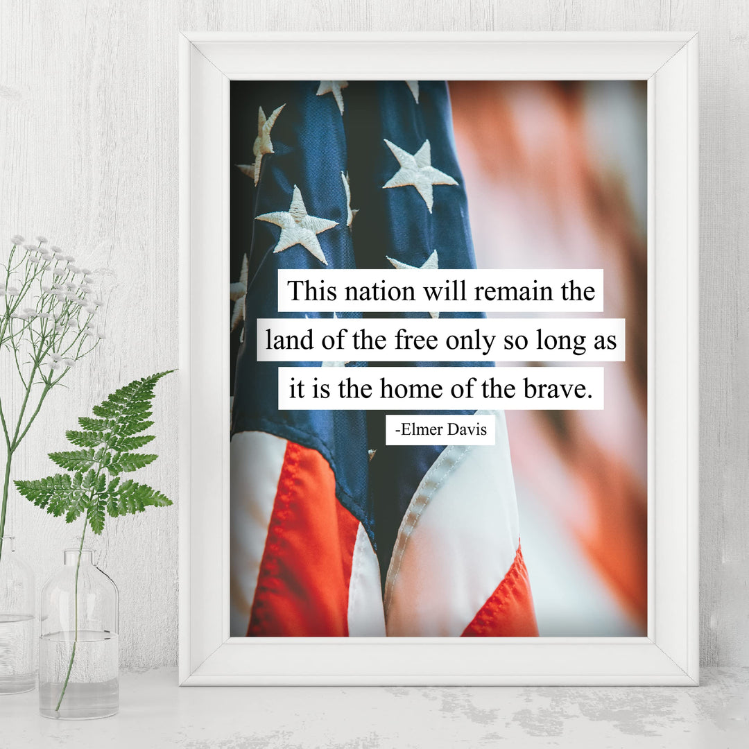 This Nation Will Remain the Land of the Free- American Flag Wall Art -8x10" Patriotic USA Pride Print -Ready to Frame. Home-Office-Bar-Cave Decor! Great Gift for Military-Veterans &amp; All Patriots!
